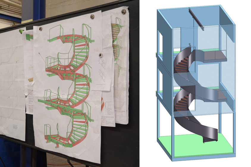 Zeichnung einer Treppe zur Freigabe und Fertigung eines 3D Treppenmodells