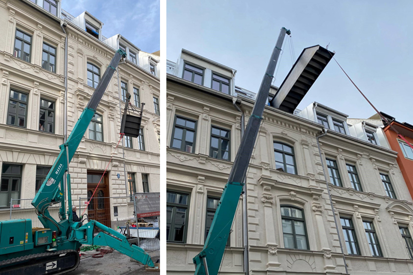 Lieferung der Treppe mit Kran